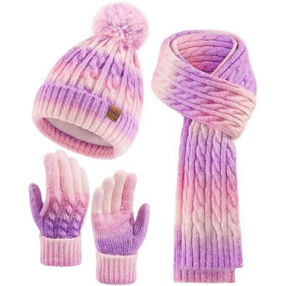 3 PCS Women\'s Winter Hat Scarf Gloves Set Pom Beanie Skull Cap main image 5